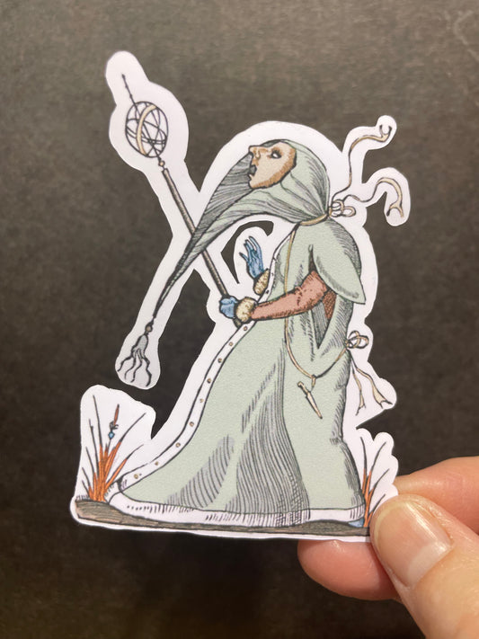 Traveler Warrior with Wand in green Sticker