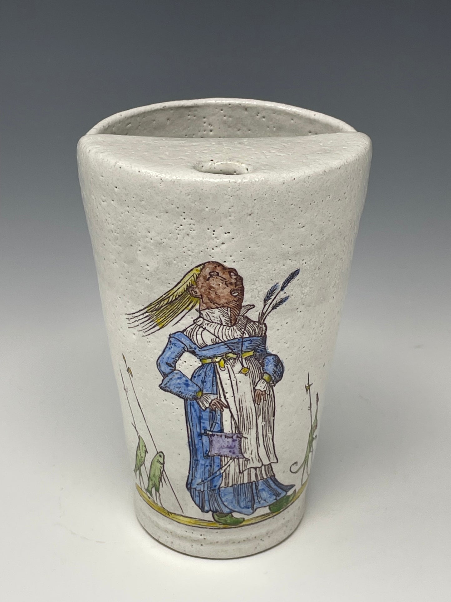 Maiden in blue with her fish warrior escorts